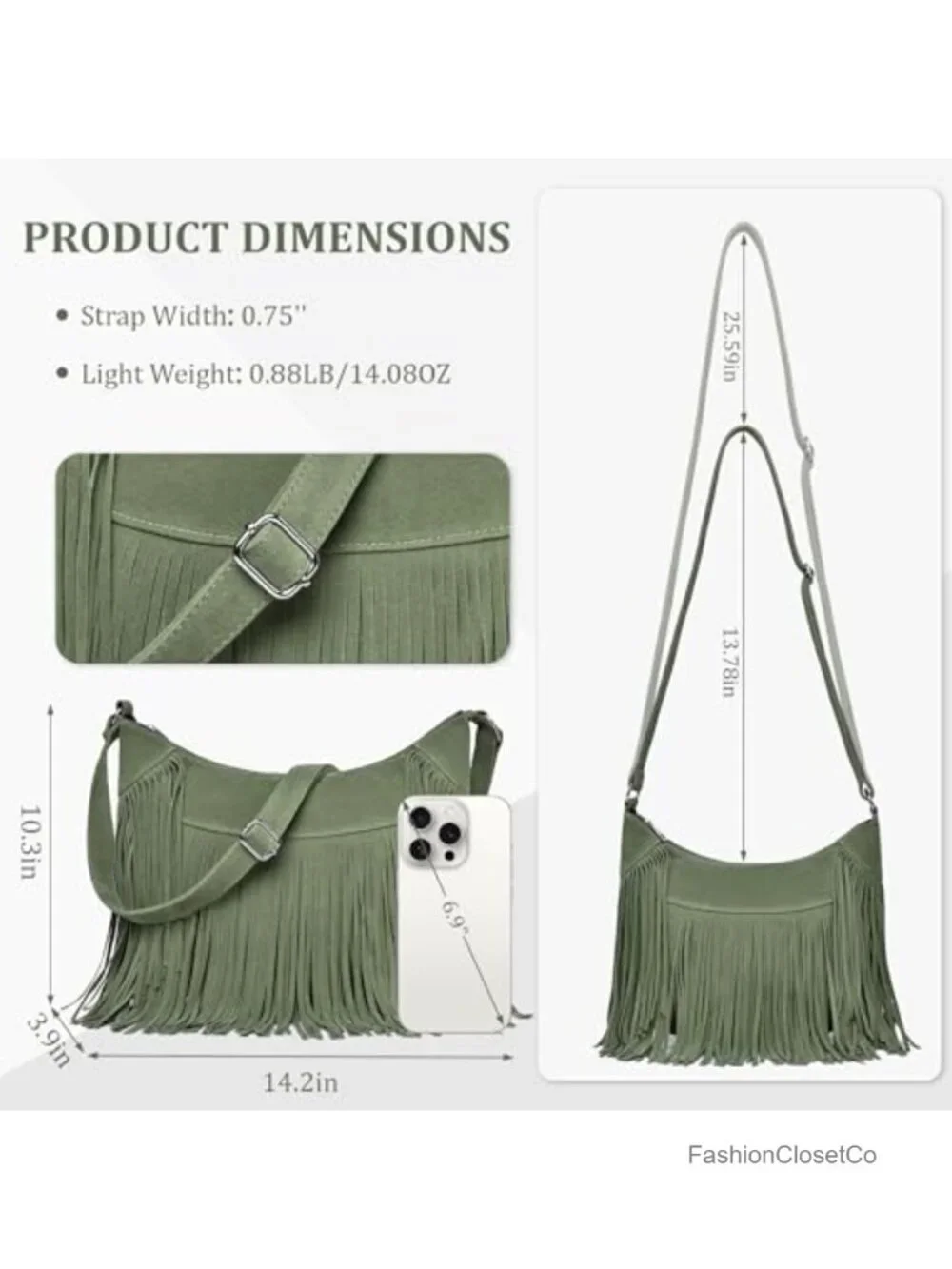Vintage Suede Fringe Hobo Bag Crossbody Shoulder Bag Tassel Purse